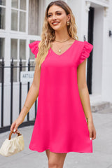 Zora Ruffled V-Neck Flutter Sleeve Dress