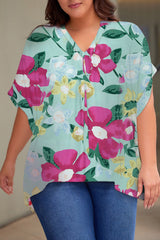 Ingrid Plus Size Printed Notched Neck Half Sleeve Top