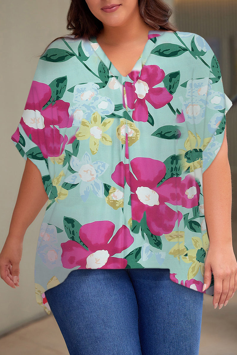 Ingrid Plus Size Printed Notched Neck Half Sleeve Top