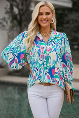 Khalani Printed Puff Sleeve Collared Blouse