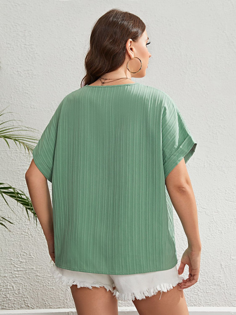 Rosalind Plus Size Buttoned V-Neck Short Sleeve Top