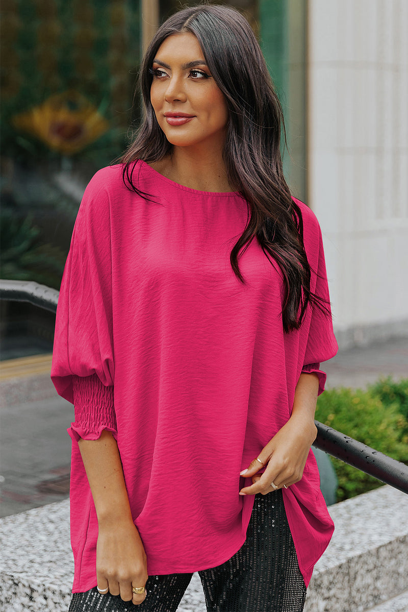 Aubriella Round Neck Dolman Sleeve Textured Blouse