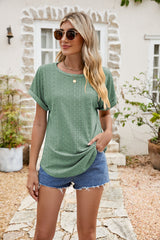 Nala Full Size Round Neck Eyelet Short Sleeve Top