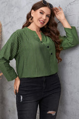 Martha Plus Size Striped Notched Neck Top