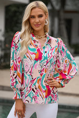 Khalani Printed Puff Sleeve Collared Blouse