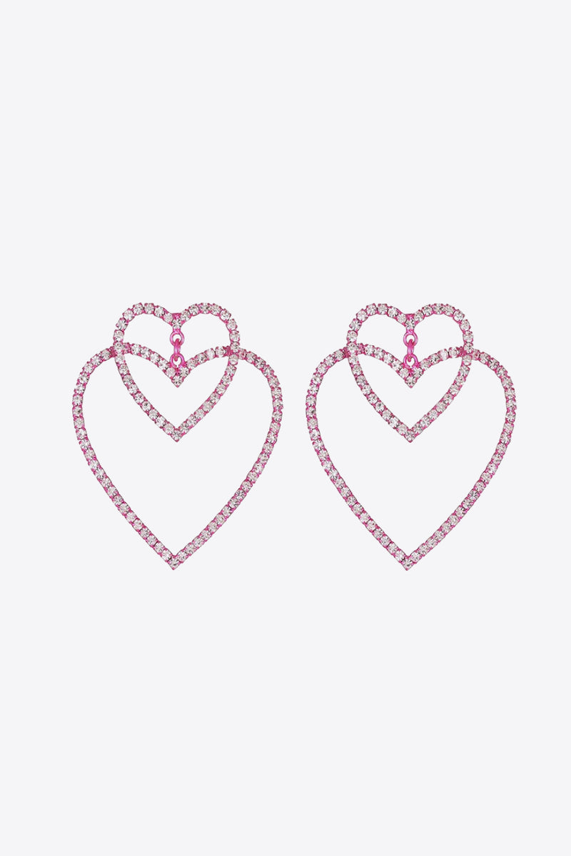 Jacqueline Glass Stone Decor Heart Copper Earrings