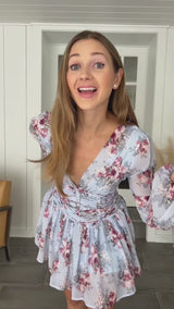 Amelia Floral Blue Corset Back Dress