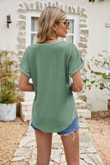 Nala Full Size Round Neck Eyelet Short Sleeve Top