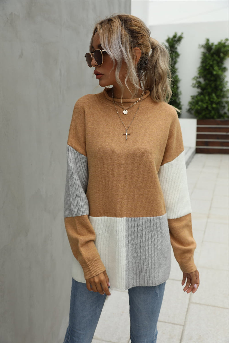 Penelope Color Block Round Neck Dropped Shoulder Sweater