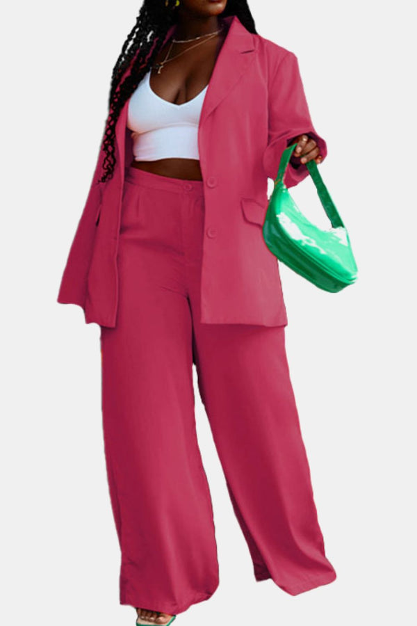 Nina Collar Buttoned Blazer and Long Pants Set