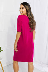 Rosie Button Down Knee-Length Dress in Magenta
