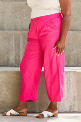 Scarlett Full Size Pleated Detail Linen Pants in Hot Pink