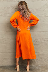 Opal Collared Neck Long Sleeve Twisted Midi Dress