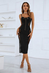 Pixie Spaghetti Strap Spliced Mesh Slit Back Dress