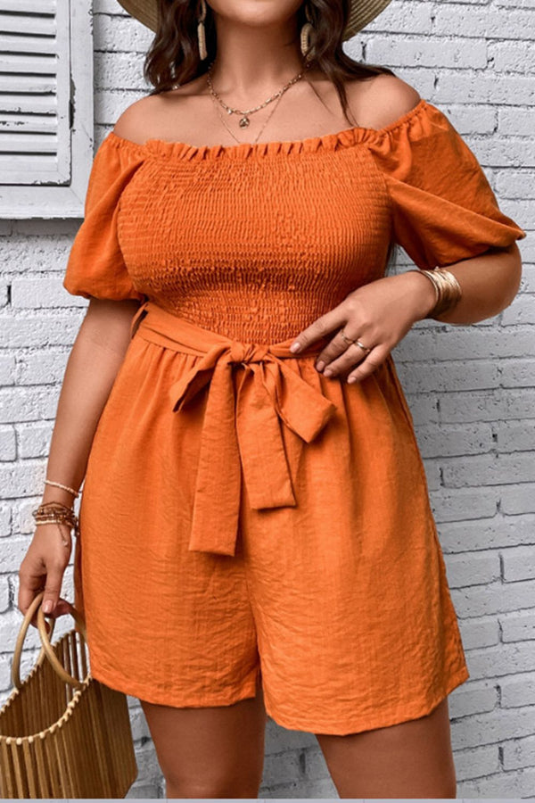 Adley Plus Size Smocked Tie Belt Romper