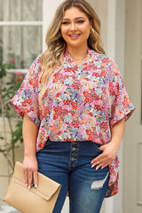 Ingrid Plus Size Printed Notched Neck Half Sleeve Top