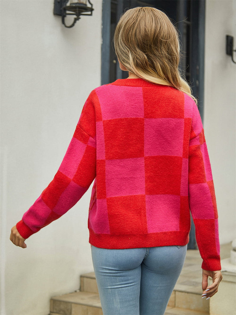 Polly Plaid V-Neck Dropped Shoulder Cardigan