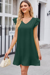 Zora Ruffled V-Neck Flutter Sleeve Dress