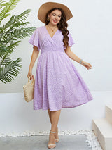 Thalia Plus Size Printed Smocked Waist Surplice Dress