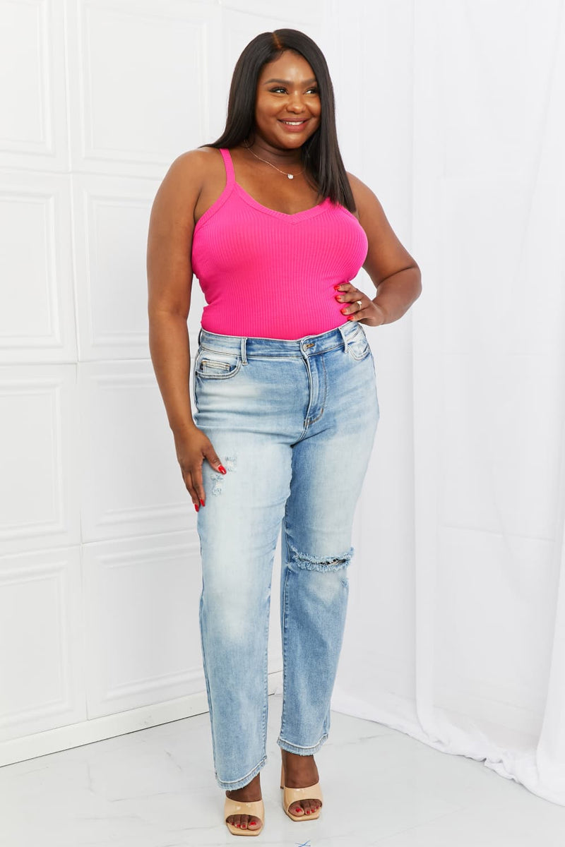 Kendall Full Size V-Neck Ribbed Cami in Hot Pink