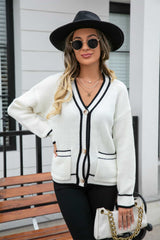 Demi Waffle Knit V-Neck Cardigan with Pocket