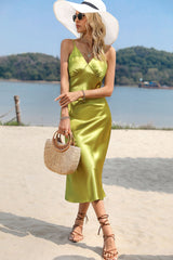 Zendaya Spaghetti Strap Satin Midi Dress