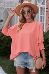 Aubriella Round Neck Dolman Sleeve Textured Blouse