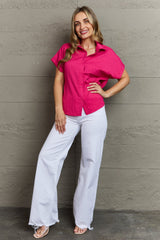 Violet Textured Button-Up Cuffed Dolman Sleeve Shirt