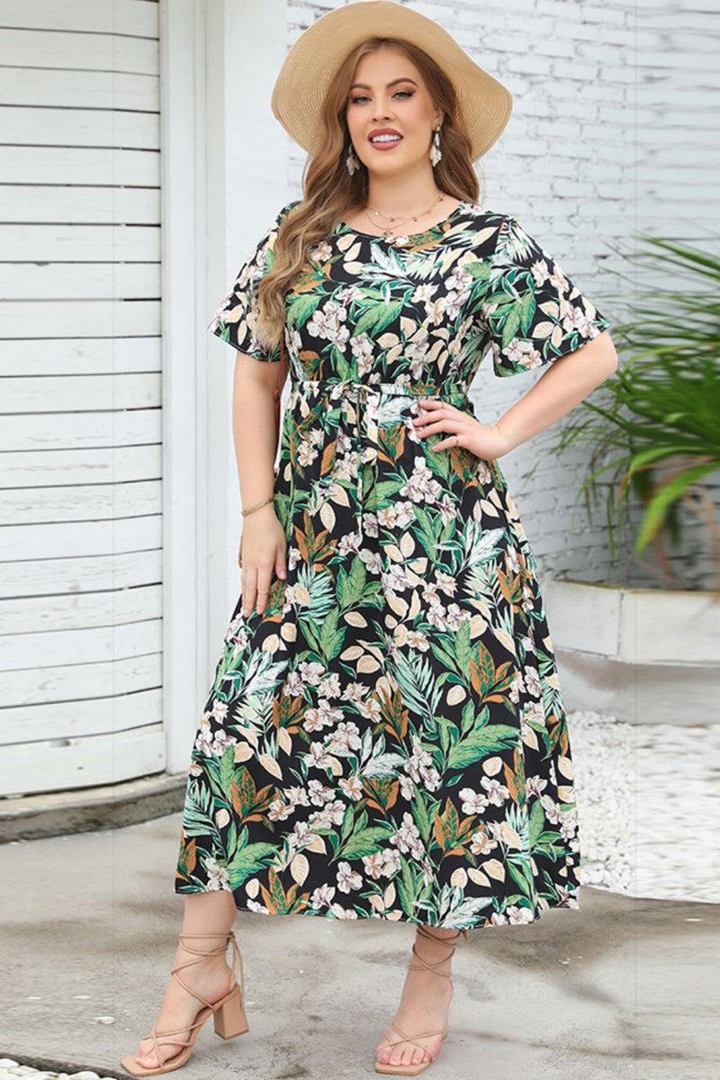 Mallory Plus Size Floral Short Sleeve Round Neck Dress