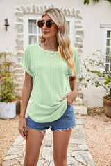 Nala Full Size Round Neck Eyelet Short Sleeve Top