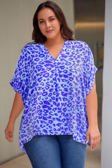 Ingrid Plus Size Printed Notched Neck Half Sleeve Top