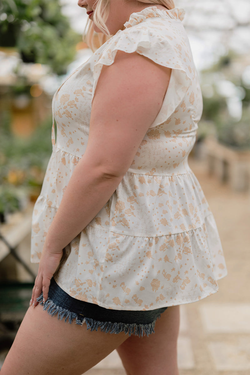 Azariah Plus Size Printed Flutter Sleeve Tiered Top