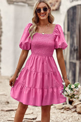 Rory Balloon Sleeve Square Neck Smocked Midi Dress