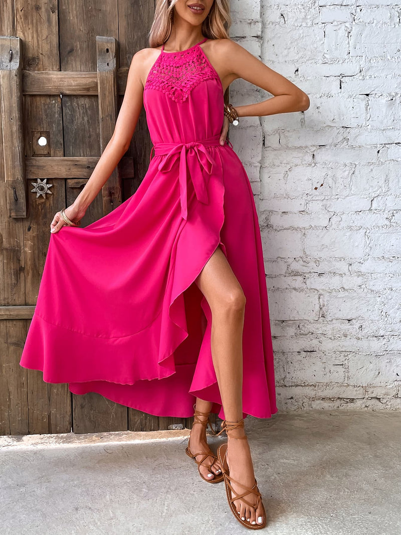 Allyson Grecian Neck Tie Belt Dress