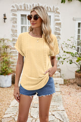 Nala Full Size Round Neck Eyelet Short Sleeve Top