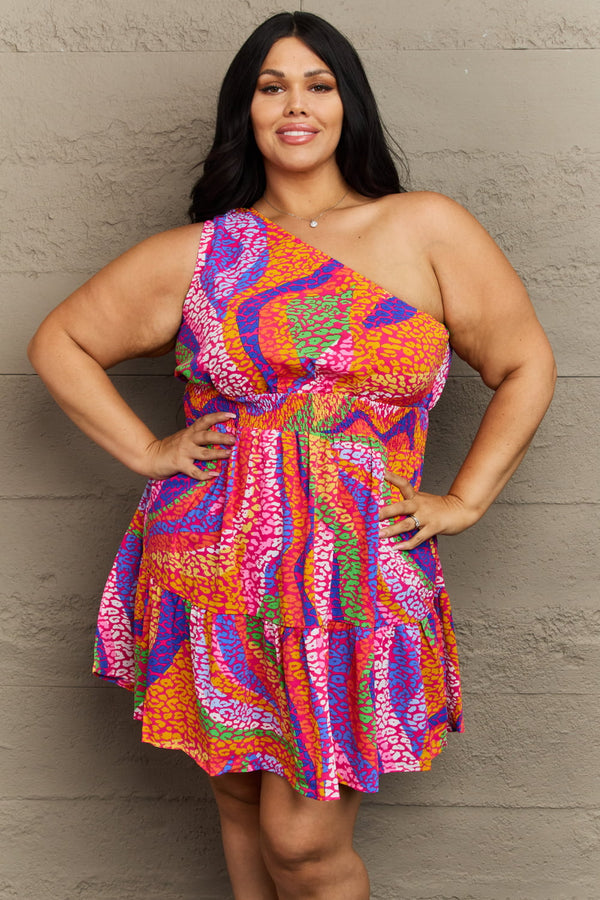 Betsy Plus Size One Shoulder Mini Tiered Dress