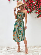 Tiana Printed Strapless Tie Belt Dress