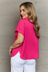 Violet Textured Button-Up Cuffed Dolman Sleeve Shirt