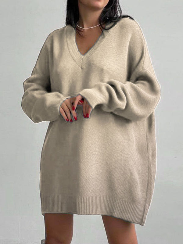 Miracle V-Neck Dropped Shoulder Sweater Dress