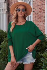 Aubriella Round Neck Dolman Sleeve Textured Blouse