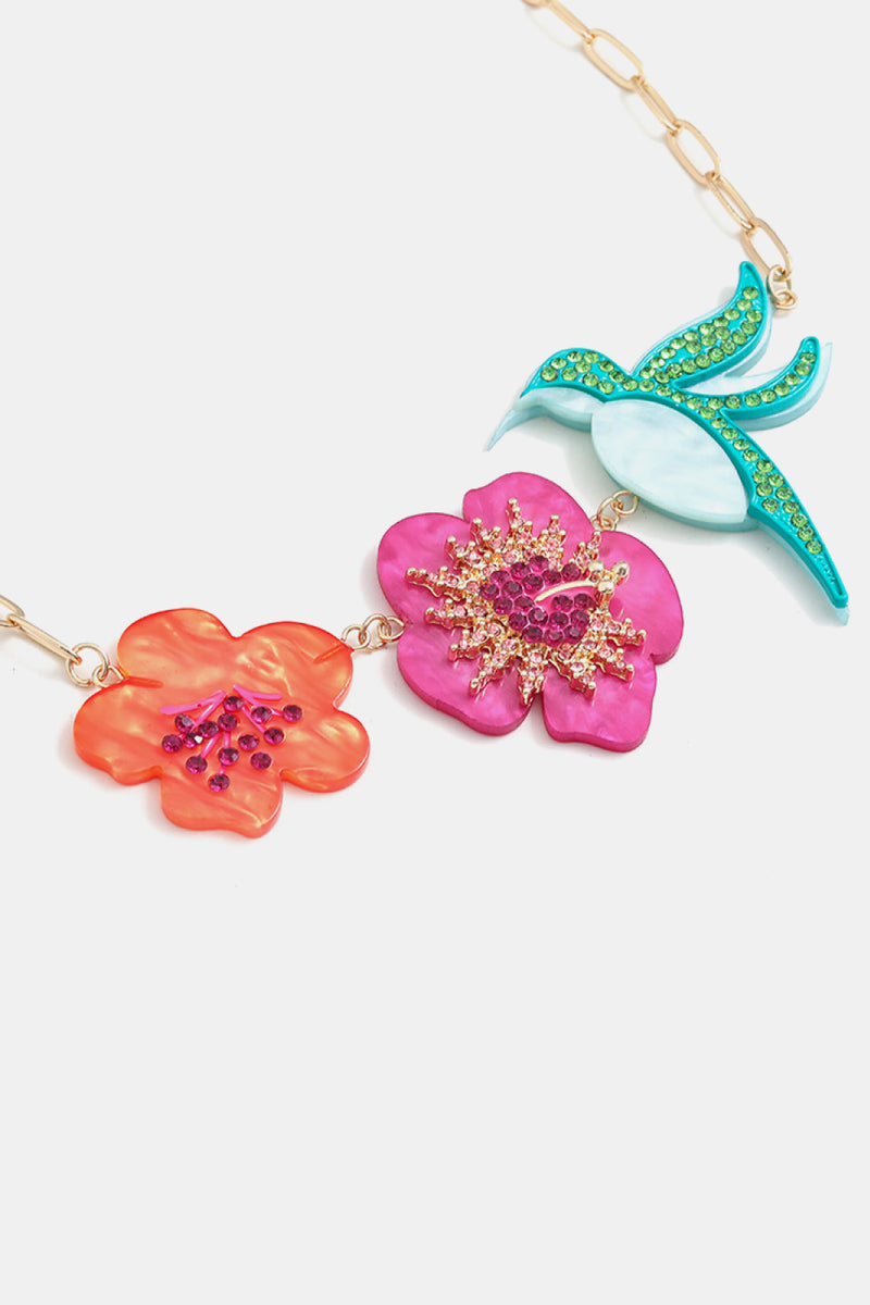 Angelina Flower & Bird Rhinestone Decor Necklace