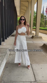 Pearl White Wide Leg Long Pants
