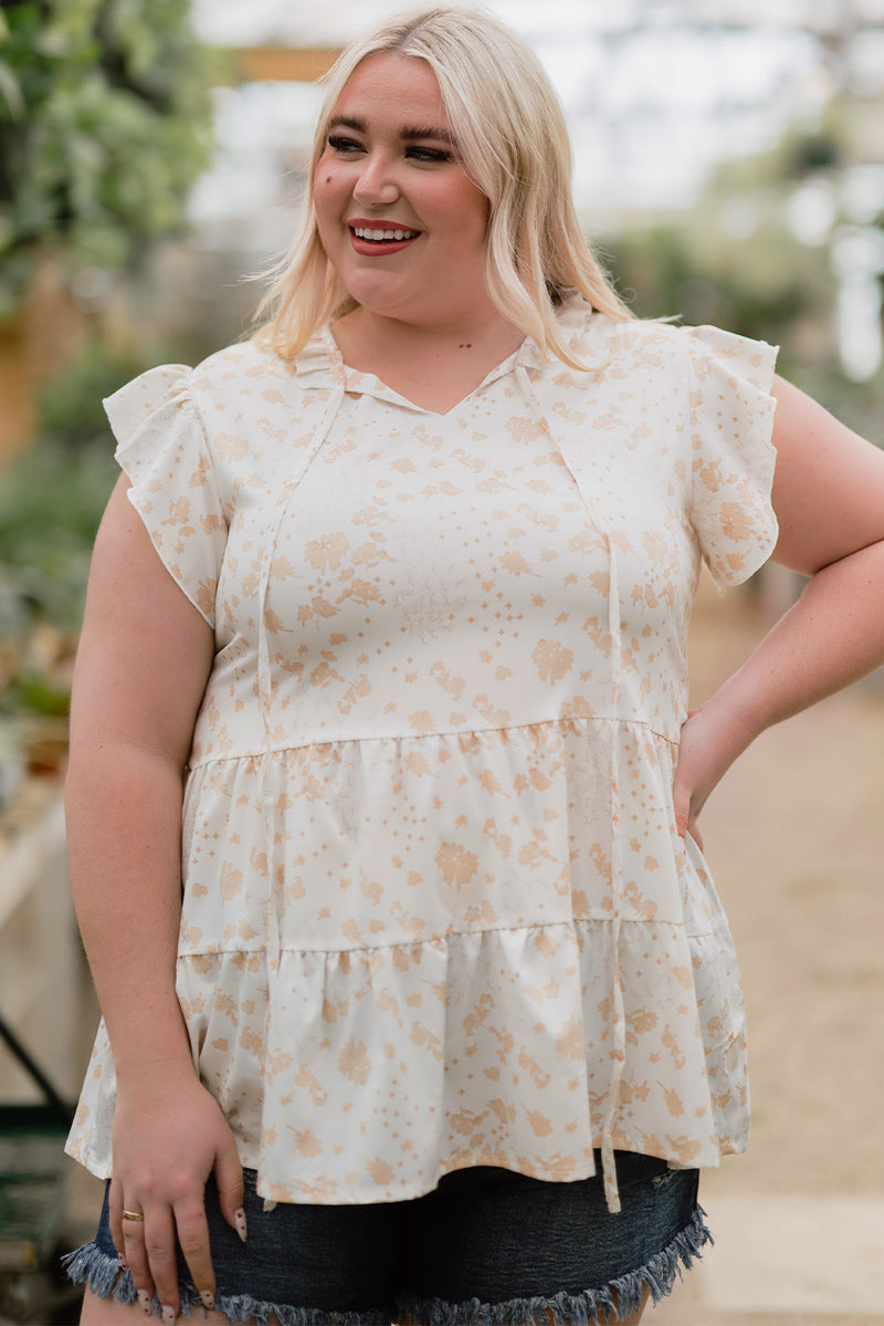 Azariah Plus Size Printed Flutter Sleeve Tiered Top
