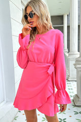 Emberlynn Round Neck Flounce Sleeve Ruffle Hem Mini Dress