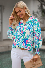 Khalani Printed Puff Sleeve Collared Blouse