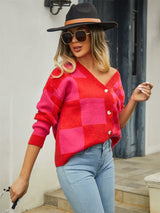 Polly Plaid V-Neck Dropped Shoulder Cardigan