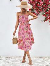 Tiana Printed Strapless Tie Belt Dress