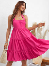 Lacy Halter Neck Tiered Knee-Length Dress