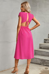 Anna Tie Back Cutout Round Neck Split Dress