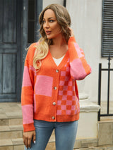 Polly Plaid V-Neck Dropped Shoulder Cardigan